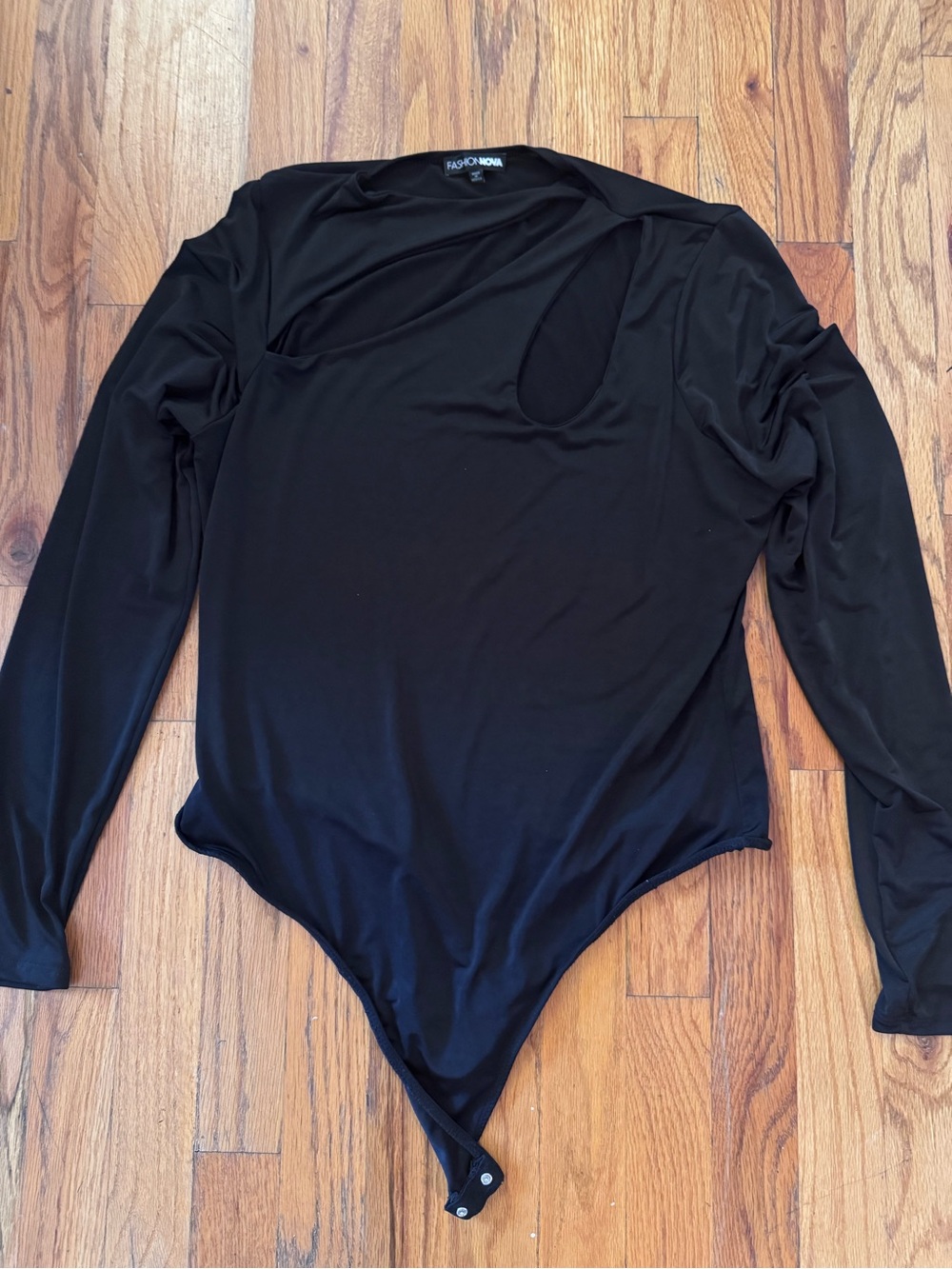 Fashion Nova Black Long Sleeve Cutout Bodysuit